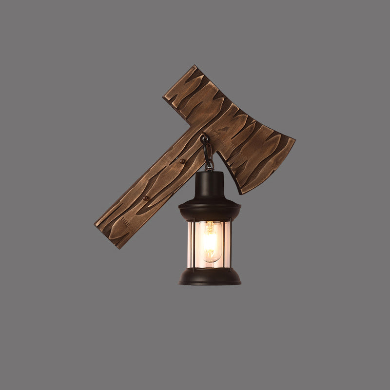Brown Geometric Wall Light Sconce Rustic Wooden 1-Light Restaurant Wall Mounted Light Brown Axe Clearhalo 'Art deco wall lights' 'Cast Iron' 'Glass' 'Industrial wall lights' 'Industrial' 'Middle century wall lights' 'Modern' 'Rustic wall lights' 'Tiffany' 'Traditional wall lights' 'Wall Lamps & Sconces' 'Wall Lights' Lighting' 2465872
