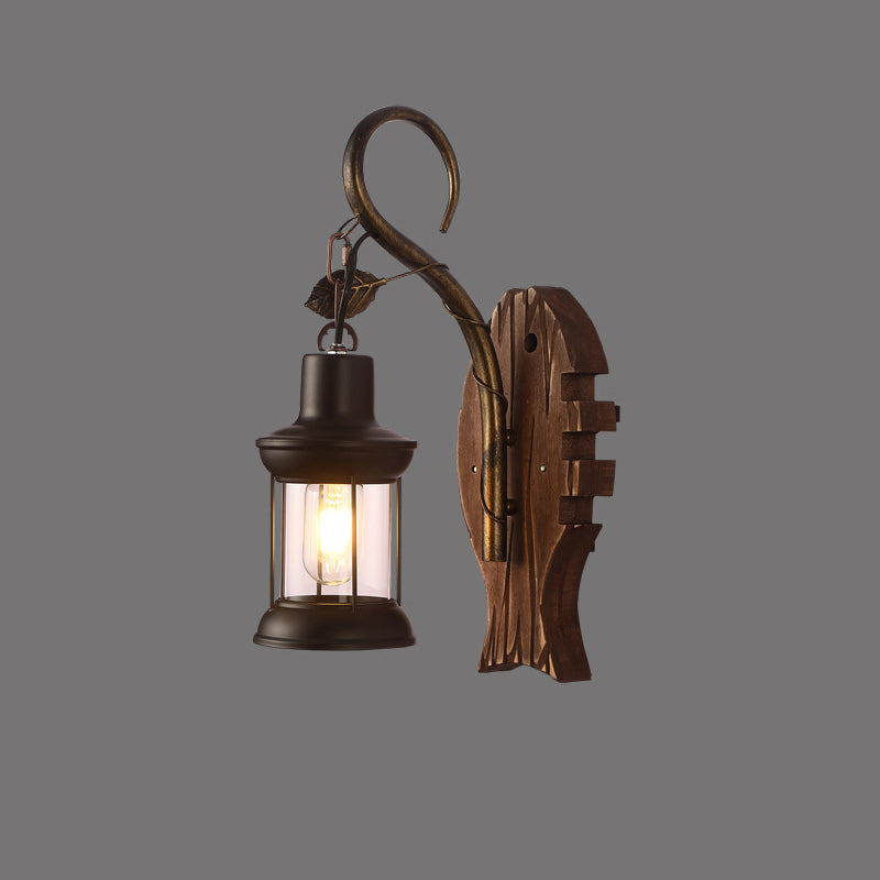 Brown Geometric Wall Light Sconce Rustic Wooden 1-Light Restaurant Wall Mounted Light Brown Fish Clearhalo 'Art deco wall lights' 'Cast Iron' 'Glass' 'Industrial wall lights' 'Industrial' 'Middle century wall lights' 'Modern' 'Rustic wall lights' 'Tiffany' 'Traditional wall lights' 'Wall Lamps & Sconces' 'Wall Lights' Lighting' 2465880