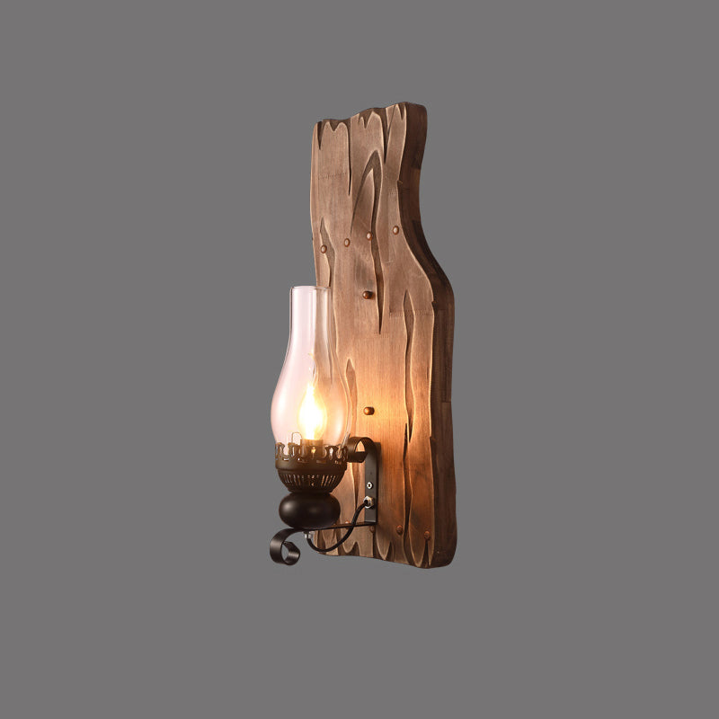 Brown Geometric Wall Light Sconce Rustic Wooden 1-Light Restaurant Wall Mounted Light Brown Bottle Clearhalo 'Art deco wall lights' 'Cast Iron' 'Glass' 'Industrial wall lights' 'Industrial' 'Middle century wall lights' 'Modern' 'Rustic wall lights' 'Tiffany' 'Traditional wall lights' 'Wall Lamps & Sconces' 'Wall Lights' Lighting' 2465882