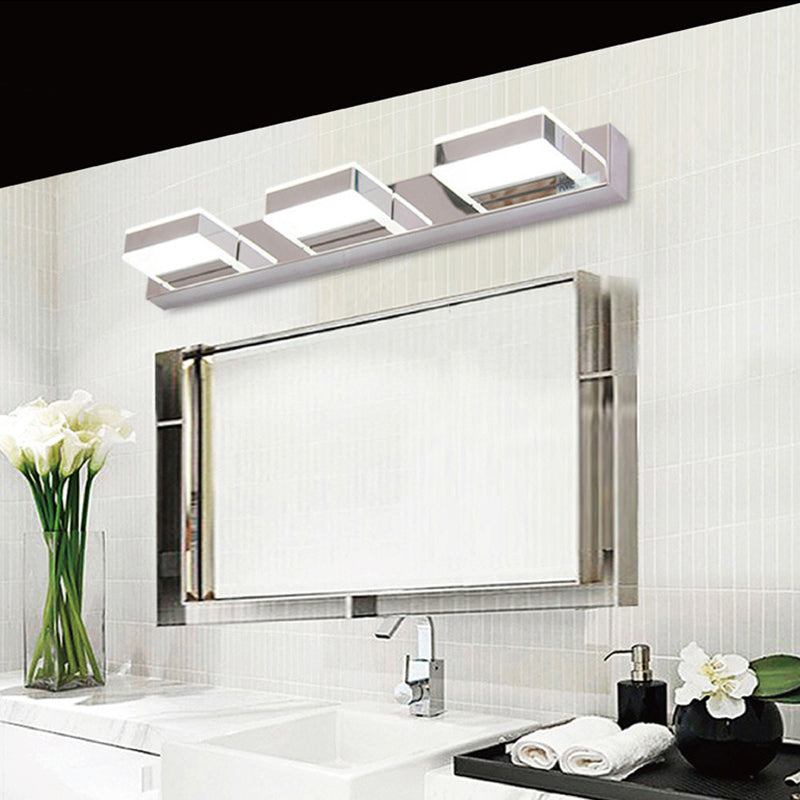 Stainless Steel Square Vanity Lamp Modern White and Chrome LED Sconce Light for Bath Clearhalo 'Modern wall lights' 'Modern' 'Vanity Lights' 'Wall Lights' Lighting' 2465910