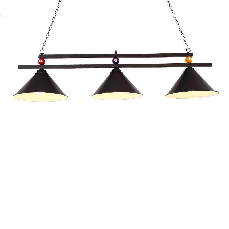 Billiard Chandelier Country Style Bar Island Lighting Fixture with Cone Metal Shade Clearhalo 'Ceiling Lights' 'Island Lights' Lighting' 2465934