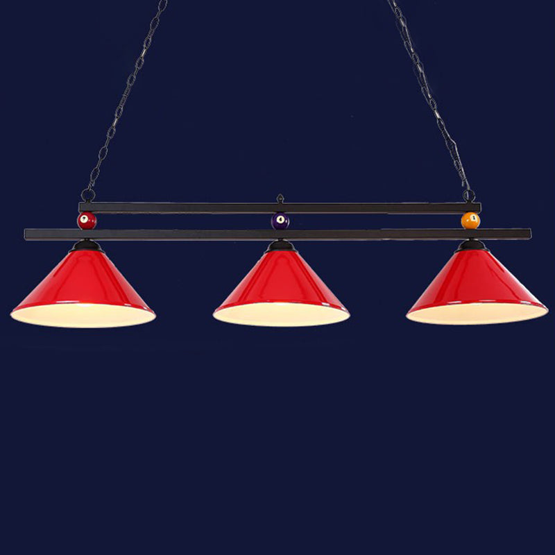 Billiard Chandelier Country Style Bar Island Lighting Fixture with Cone Metal Shade Clearhalo 'Ceiling Lights' 'Island Lights' Lighting' 2465938