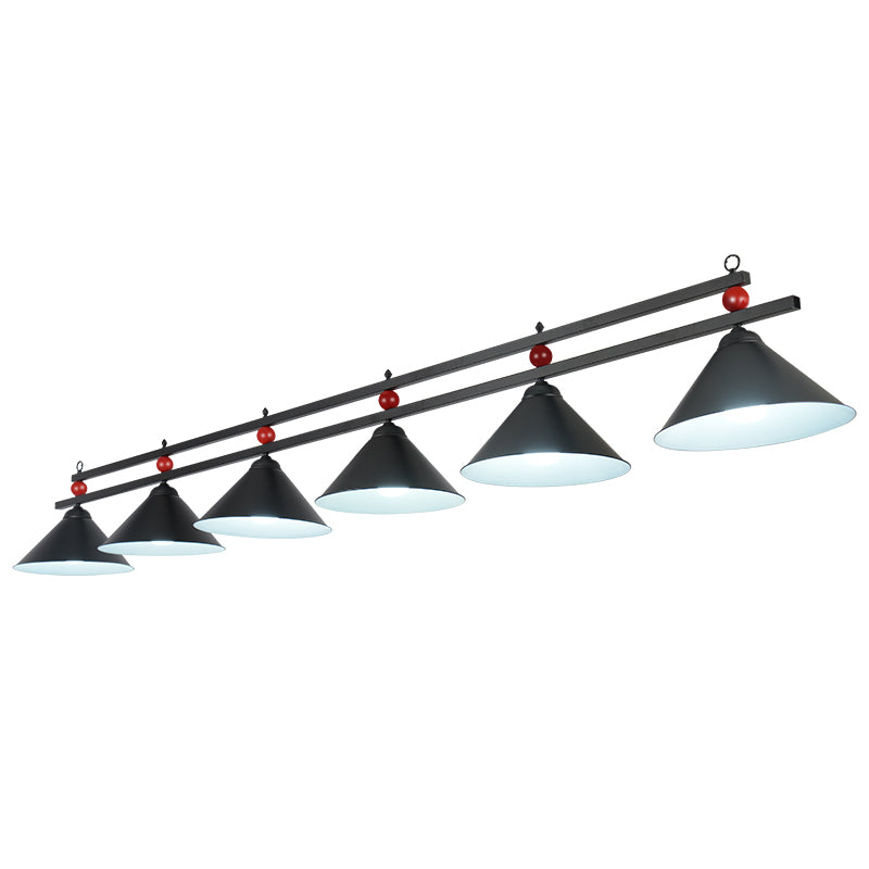 Billiard Chandelier Country Style Bar Island Lighting Fixture with Cone Metal Shade 6 Black Clearhalo 'Ceiling Lights' 'Island Lights' Lighting' 2465941