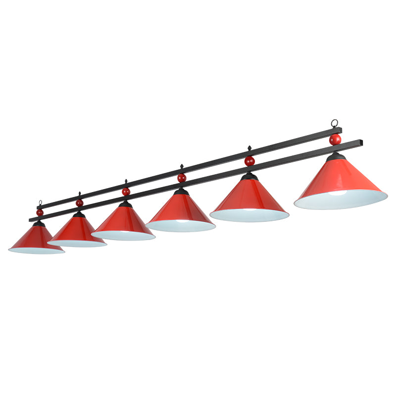 Billiard Chandelier Country Style Bar Island Lighting Fixture with Cone Metal Shade 6 Red Clearhalo 'Ceiling Lights' 'Island Lights' Lighting' 2465943