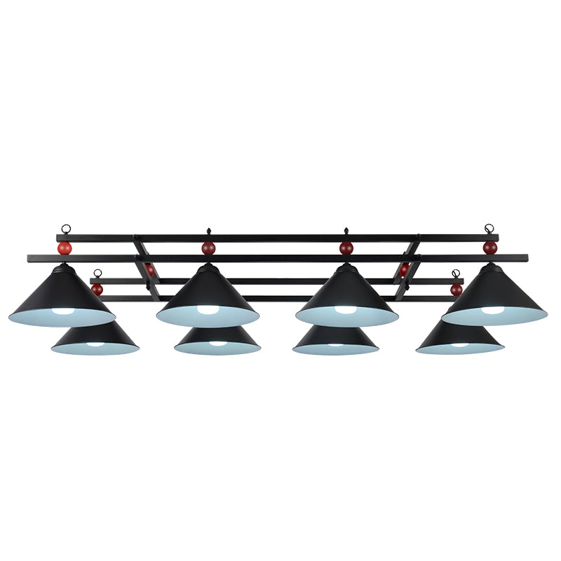 Billiard Chandelier Country Style Bar Island Lighting Fixture with Cone Metal Shade 8 Black Clearhalo 'Ceiling Lights' 'Island Lights' Lighting' 2465948