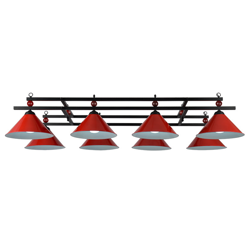 Billiard Chandelier Country Style Bar Island Lighting Fixture with Cone Metal Shade 8 Red Clearhalo 'Ceiling Lights' 'Island Lights' Lighting' 2465949