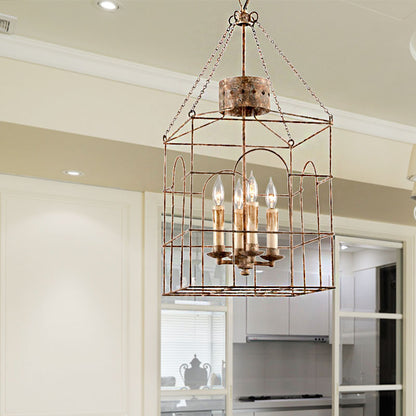 Rust Rectangular Pendant Chandelier Rural Metal 4 Heads Dining Room Hanging Ceiling Light Rust Clearhalo 'Ceiling Lights' 'Chandeliers' Lighting' options 246598_7d32536e-ca79-4403-b91f-ab69f981bd1e