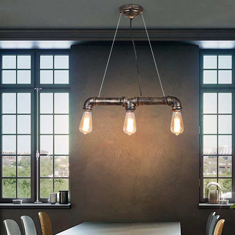Steampunk Water Pipe Island Light Wrought Iron Suspended Lighting Fixture in Bronze Clearhalo 'Ceiling Lights' 'Island Lights' Lighting' 2466002