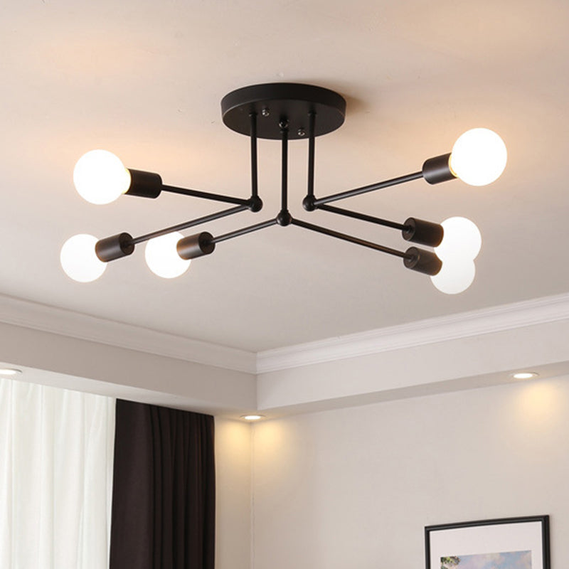 Nordic Bare Bulb Semi Flush Mount Metal Ceiling Light Fixture in Black for Bedroom Clearhalo 'Ceiling Lights' 'Close To Ceiling Lights' 'Close to ceiling' 'Semi-flushmount' Lighting' 2466016
