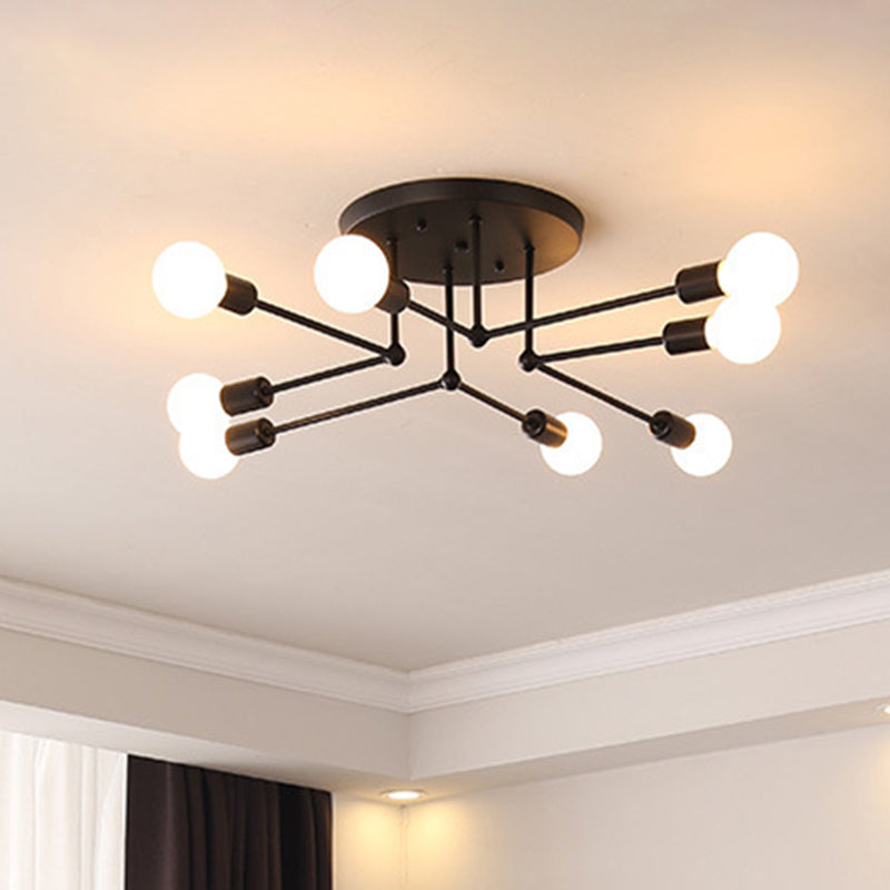 Nordic Bare Bulb Semi Flush Mount Metal Ceiling Light Fixture in Black for Bedroom Clearhalo 'Ceiling Lights' 'Close To Ceiling Lights' 'Close to ceiling' 'Semi-flushmount' Lighting' 2466017