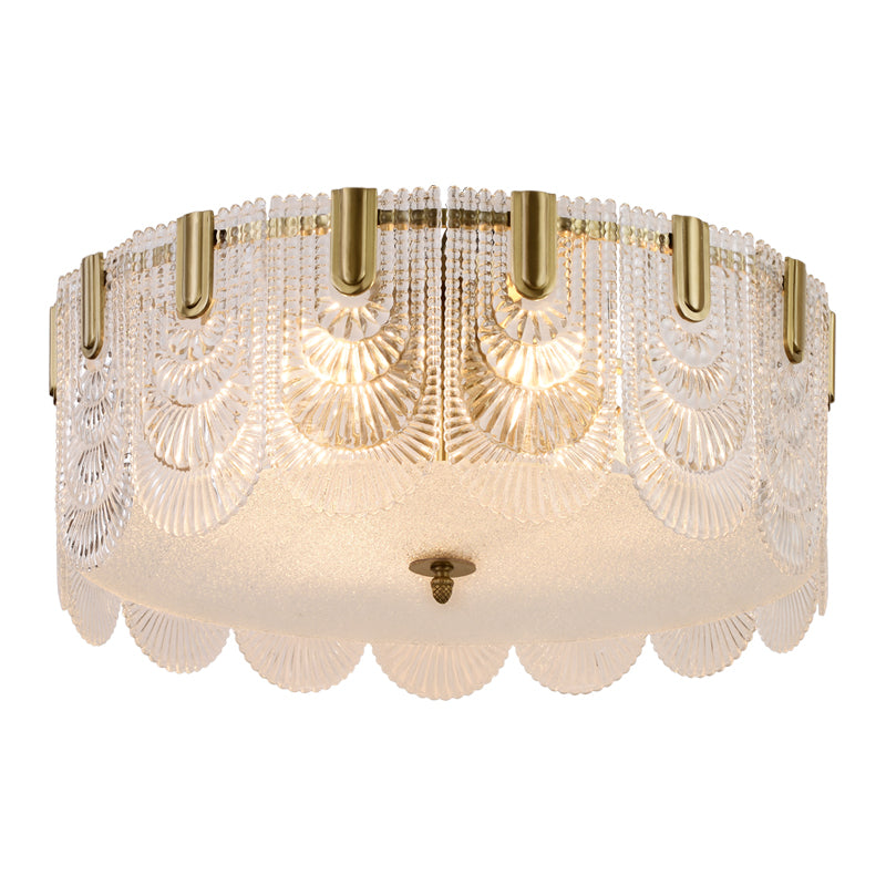 Clear Textured Glass Drum Ceiling Fixture Contemporary Flush Mounted Light with Scalloped Edge Clearhalo 'Ceiling Lights' 'Close To Ceiling Lights' 'Close to ceiling' 'Flush mount' Lighting' 2466023