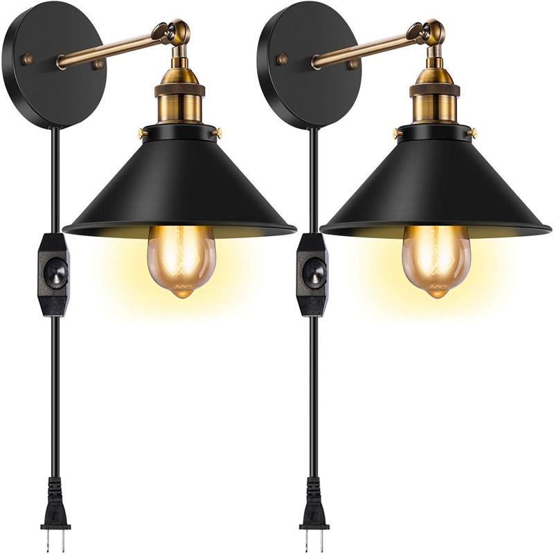 Industrial Style Conical Reading Lamp 1-Light Metal Swivelable Wall Light Sconce with Plug-in Cord Clearhalo 'Art deco wall lights' 'Cast Iron' 'Glass' 'Industrial wall lights' 'Industrial' 'Middle century wall lights' 'Modern' 'Rustic wall lights' 'Tiffany' 'Traditional wall lights' 'Wall Lamps & Sconces' 'Wall Lights' Lighting' 2466064