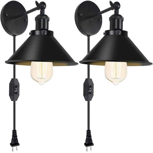 Industrial Style Conical Reading Lamp 1-Light Metal Swivelable Wall Light Sconce with Plug-in Cord Clearhalo 'Art deco wall lights' 'Cast Iron' 'Glass' 'Industrial wall lights' 'Industrial' 'Middle century wall lights' 'Modern' 'Rustic wall lights' 'Tiffany' 'Traditional wall lights' 'Wall Lamps & Sconces' 'Wall Lights' Lighting' 2466067