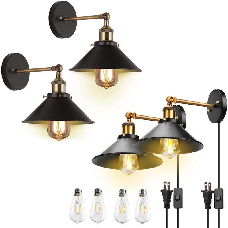 Industrial Style Conical Reading Lamp 1-Light Metal Swivelable Wall Light Sconce with Plug-in Cord Gold-Black Clearhalo 'Art deco wall lights' 'Cast Iron' 'Glass' 'Industrial wall lights' 'Industrial' 'Middle century wall lights' 'Modern' 'Rustic wall lights' 'Tiffany' 'Traditional wall lights' 'Wall Lamps & Sconces' 'Wall Lights' Lighting' 2466070