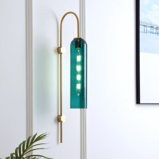 Mid-Century Gooseneck Wall Light Metal 1-Light Living Room Wall Sconce with Flute Glass Shade Green Clearhalo 'Cast Iron' 'Glass' 'Industrial' 'Modern wall lights' 'Modern' 'Tiffany' 'Traditional wall lights' 'Wall Lamps & Sconces' 'Wall Lights' Lighting' 2466077