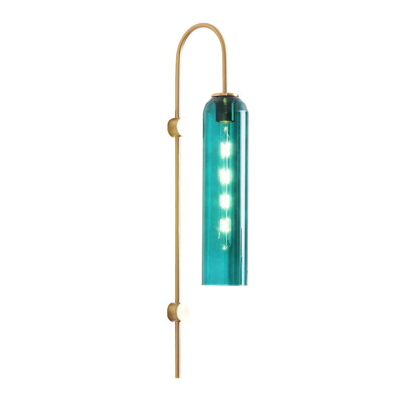 Mid-Century Gooseneck Wall Light Metal 1-Light Living Room Wall Sconce with Flute Glass Shade Clearhalo 'Cast Iron' 'Glass' 'Industrial' 'Modern wall lights' 'Modern' 'Tiffany' 'Traditional wall lights' 'Wall Lamps & Sconces' 'Wall Lights' Lighting' 2466078