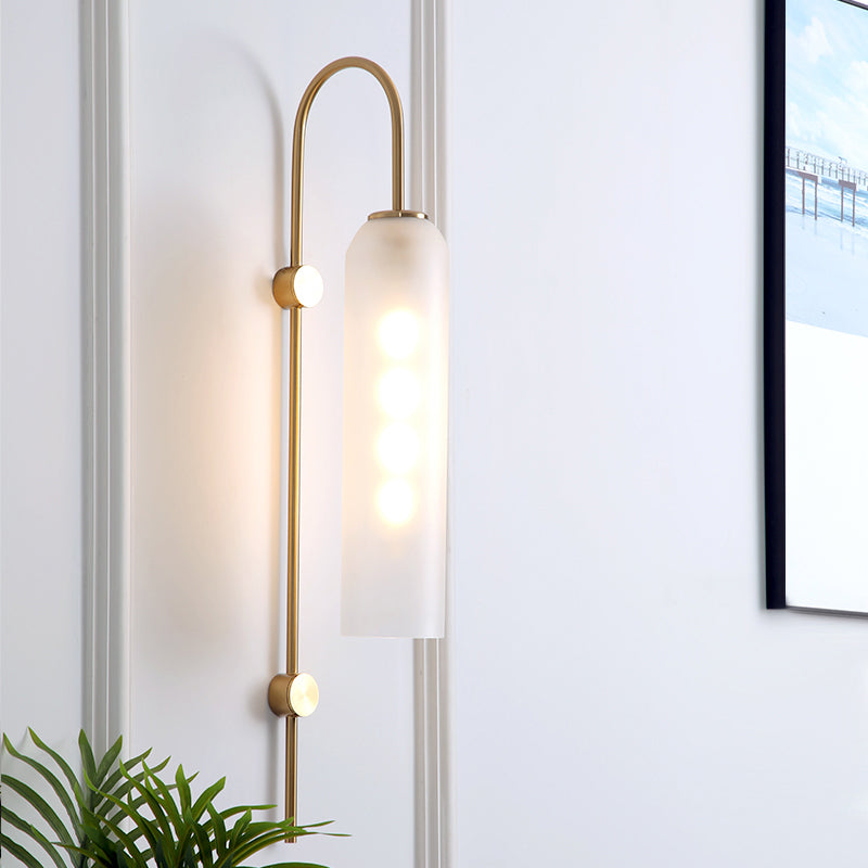 Mid-Century Gooseneck Wall Light Metal 1-Light Living Room Wall Sconce with Flute Glass Shade Clearhalo 'Cast Iron' 'Glass' 'Industrial' 'Modern wall lights' 'Modern' 'Tiffany' 'Traditional wall lights' 'Wall Lamps & Sconces' 'Wall Lights' Lighting' 2466079