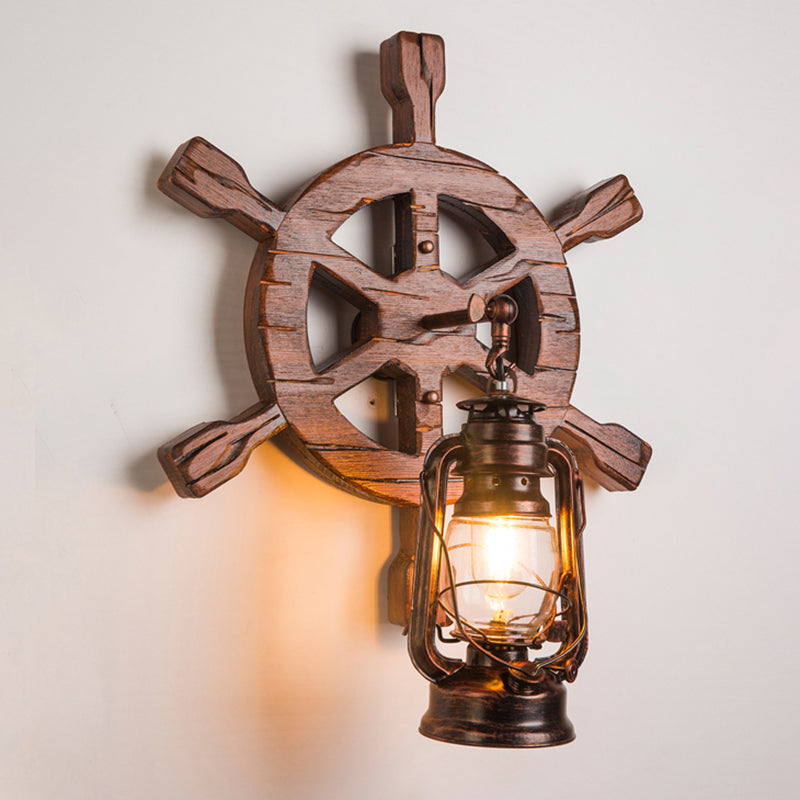 Wooden Brown Wall Light Fixture Geometric Shaped Country Style Wall Sconce for Corridor Brown Rudder Clearhalo 'Industrial wall lights' 'Industrial' 'Middle century wall lights' 'Rustic wall lights' 'Tiffany' 'Wall Lamps & Sconces' 'Wall Lights' Lighting' 2466081