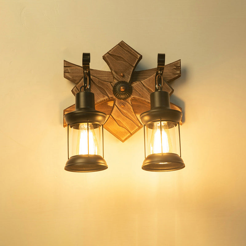 Wooden Brown Wall Light Fixture Geometric Shaped Country Style Wall Sconce for Corridor Brown Flower Shape Clearhalo 'Industrial wall lights' 'Industrial' 'Middle century wall lights' 'Rustic wall lights' 'Tiffany' 'Wall Lamps & Sconces' 'Wall Lights' Lighting' 2466082