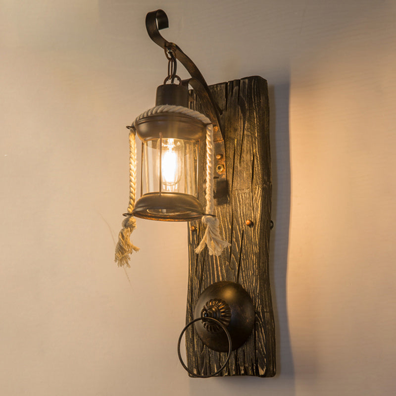 Wooden Brown Wall Light Fixture Geometric Shaped Country Style Wall Sconce for Corridor Brown Single Ring Clearhalo 'Industrial wall lights' 'Industrial' 'Middle century wall lights' 'Rustic wall lights' 'Tiffany' 'Wall Lamps & Sconces' 'Wall Lights' Lighting' 2466084