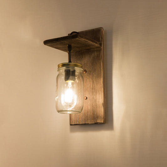 Wooden Brown Wall Light Fixture Geometric Shaped Country Style Wall Sconce for Corridor Brown Bracket Clearhalo 'Industrial wall lights' 'Industrial' 'Middle century wall lights' 'Rustic wall lights' 'Tiffany' 'Wall Lamps & Sconces' 'Wall Lights' Lighting' 2466089