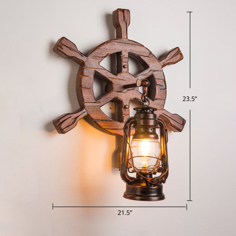 Wooden Brown Wall Light Fixture Geometric Shaped Country Style Wall Sconce for Corridor Clearhalo 'Industrial wall lights' 'Industrial' 'Middle century wall lights' 'Rustic wall lights' 'Tiffany' 'Wall Lamps & Sconces' 'Wall Lights' Lighting' 2466090