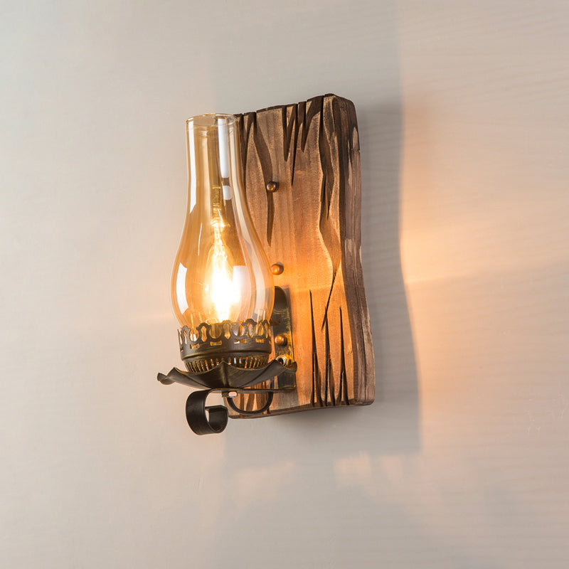Wooden Brown Wall Light Fixture Geometric Shaped Country Style Wall Sconce for Corridor Brown Vase Clearhalo 'Industrial wall lights' 'Industrial' 'Middle century wall lights' 'Rustic wall lights' 'Tiffany' 'Wall Lamps & Sconces' 'Wall Lights' Lighting' 2466091