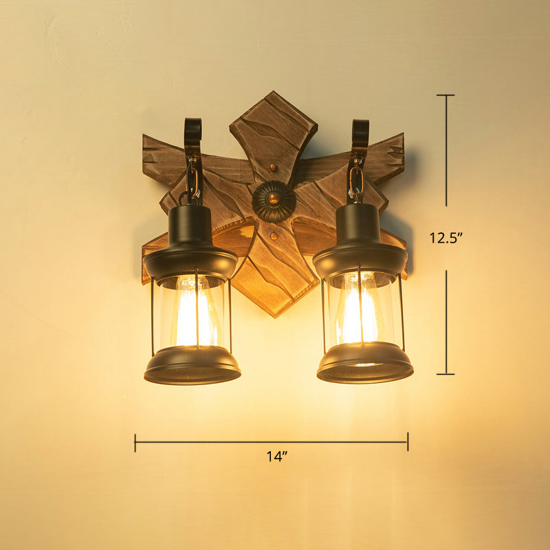 Wooden Brown Wall Light Fixture Geometric Shaped Country Style Wall Sconce for Corridor Clearhalo 'Industrial wall lights' 'Industrial' 'Middle century wall lights' 'Rustic wall lights' 'Tiffany' 'Wall Lamps & Sconces' 'Wall Lights' Lighting' 2466092