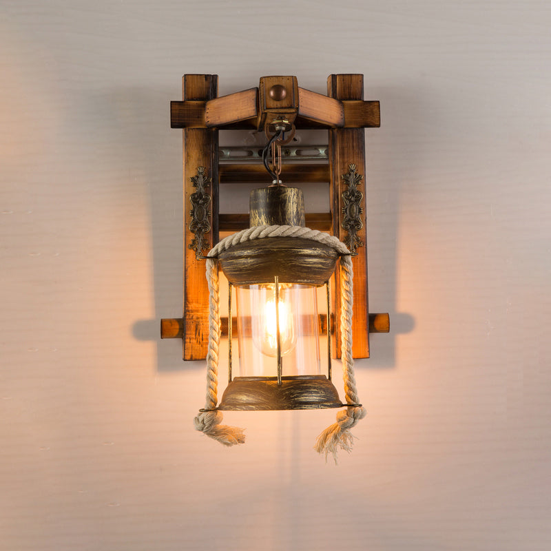 Wooden Brown Wall Light Fixture Geometric Shaped Country Style Wall Sconce for Corridor Brown Trapezoid Clearhalo 'Industrial wall lights' 'Industrial' 'Middle century wall lights' 'Rustic wall lights' 'Tiffany' 'Wall Lamps & Sconces' 'Wall Lights' Lighting' 2466093
