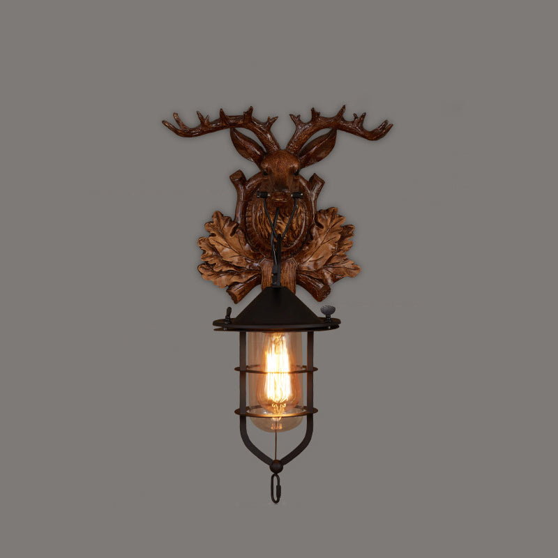 Wooden Brown Wall Light Fixture Geometric Shaped Country Style Wall Sconce for Corridor Brown Antler Clearhalo 'Industrial wall lights' 'Industrial' 'Middle century wall lights' 'Rustic wall lights' 'Tiffany' 'Wall Lamps & Sconces' 'Wall Lights' Lighting' 2466094