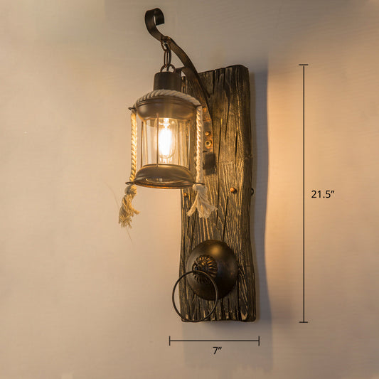 Wooden Brown Wall Light Fixture Geometric Shaped Country Style Wall Sconce for Corridor Clearhalo 'Industrial wall lights' 'Industrial' 'Middle century wall lights' 'Rustic wall lights' 'Tiffany' 'Wall Lamps & Sconces' 'Wall Lights' Lighting' 2466095