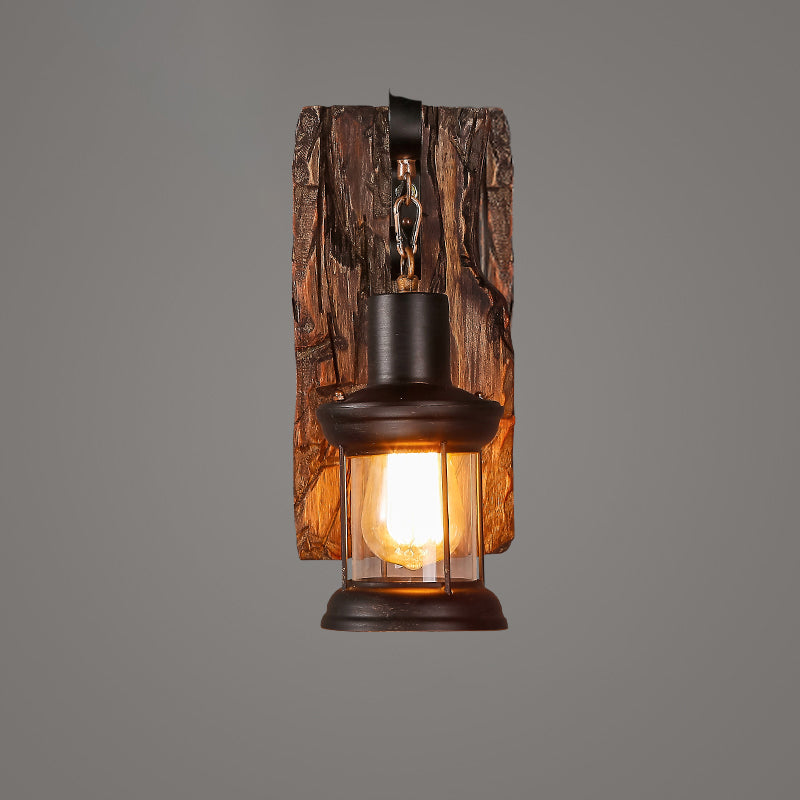 Wooden Brown Wall Light Fixture Geometric Shaped Country Style Wall Sconce for Corridor Brown Rectangle Clearhalo 'Industrial wall lights' 'Industrial' 'Middle century wall lights' 'Rustic wall lights' 'Tiffany' 'Wall Lamps & Sconces' 'Wall Lights' Lighting' 2466097