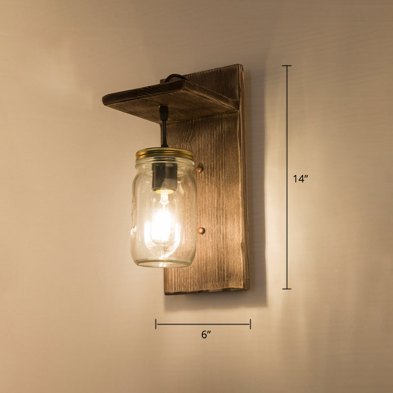 Wooden Brown Wall Light Fixture Geometric Shaped Country Style Wall Sconce for Corridor Clearhalo 'Industrial wall lights' 'Industrial' 'Middle century wall lights' 'Rustic wall lights' 'Tiffany' 'Wall Lamps & Sconces' 'Wall Lights' Lighting' 2466098