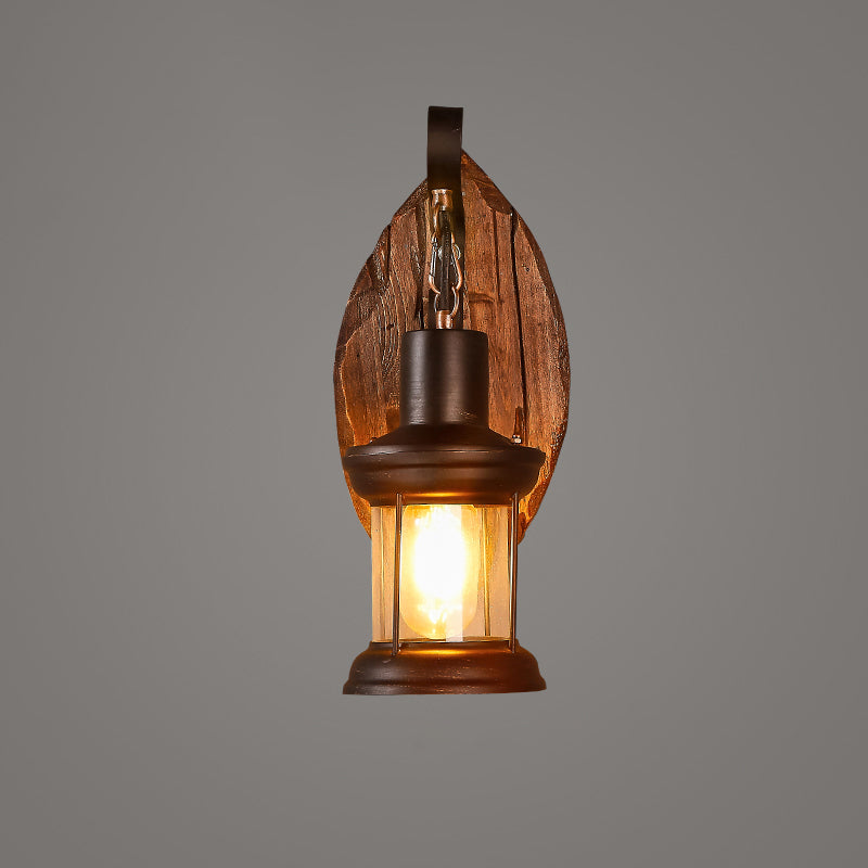 Wooden Brown Wall Light Fixture Geometric Shaped Country Style Wall Sconce for Corridor Brown Leaf Clearhalo 'Industrial wall lights' 'Industrial' 'Middle century wall lights' 'Rustic wall lights' 'Tiffany' 'Wall Lamps & Sconces' 'Wall Lights' Lighting' 2466099