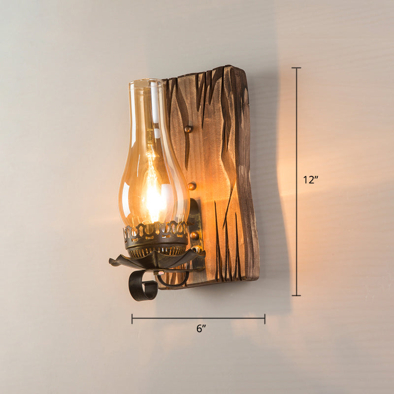 Wooden Brown Wall Light Fixture Geometric Shaped Country Style Wall Sconce for Corridor Clearhalo 'Industrial wall lights' 'Industrial' 'Middle century wall lights' 'Rustic wall lights' 'Tiffany' 'Wall Lamps & Sconces' 'Wall Lights' Lighting' 2466100