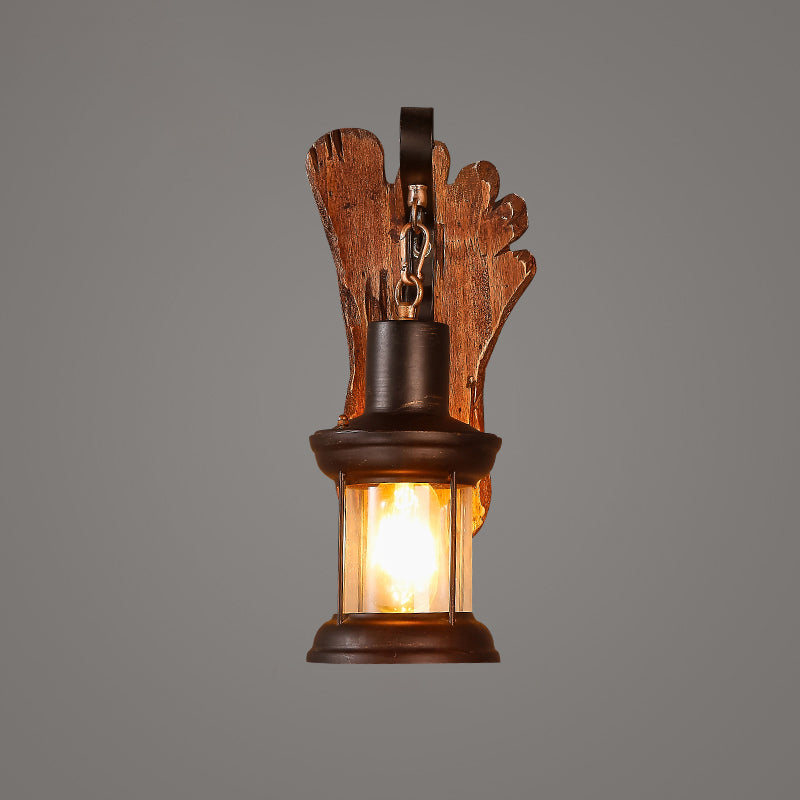 Wooden Brown Wall Light Fixture Geometric Shaped Country Style Wall Sconce for Corridor Brown Foot Clearhalo 'Industrial wall lights' 'Industrial' 'Middle century wall lights' 'Rustic wall lights' 'Tiffany' 'Wall Lamps & Sconces' 'Wall Lights' Lighting' 2466101