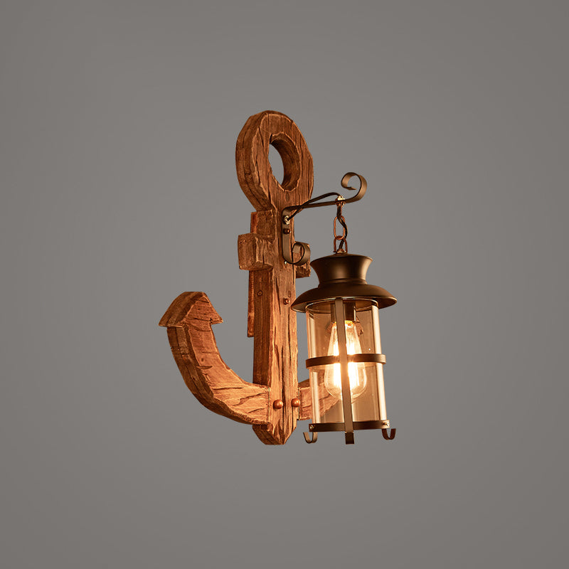 Wooden Brown Wall Light Fixture Geometric Shaped Country Style Wall Sconce for Corridor Brown Anchor Clearhalo 'Industrial wall lights' 'Industrial' 'Middle century wall lights' 'Rustic wall lights' 'Tiffany' 'Wall Lamps & Sconces' 'Wall Lights' Lighting' 2466102