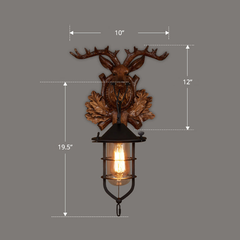 Wooden Brown Wall Light Fixture Geometric Shaped Country Style Wall Sconce for Corridor Clearhalo 'Industrial wall lights' 'Industrial' 'Middle century wall lights' 'Rustic wall lights' 'Tiffany' 'Wall Lamps & Sconces' 'Wall Lights' Lighting' 2466104