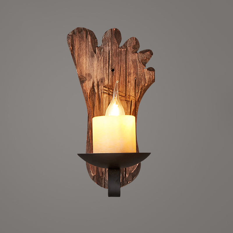 Wooden Brown Wall Light Fixture Geometric Shaped Country Style Wall Sconce for Corridor Brown Candle Clearhalo 'Industrial wall lights' 'Industrial' 'Middle century wall lights' 'Rustic wall lights' 'Tiffany' 'Wall Lamps & Sconces' 'Wall Lights' Lighting' 2466105