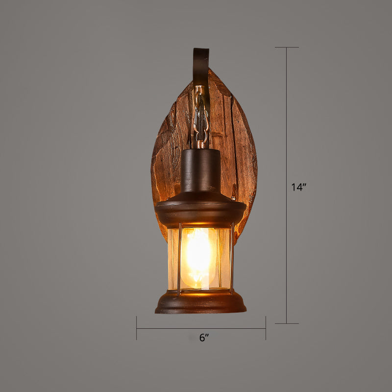 Wooden Brown Wall Light Fixture Geometric Shaped Country Style Wall Sconce for Corridor Clearhalo 'Industrial wall lights' 'Industrial' 'Middle century wall lights' 'Rustic wall lights' 'Tiffany' 'Wall Lamps & Sconces' 'Wall Lights' Lighting' 2466109