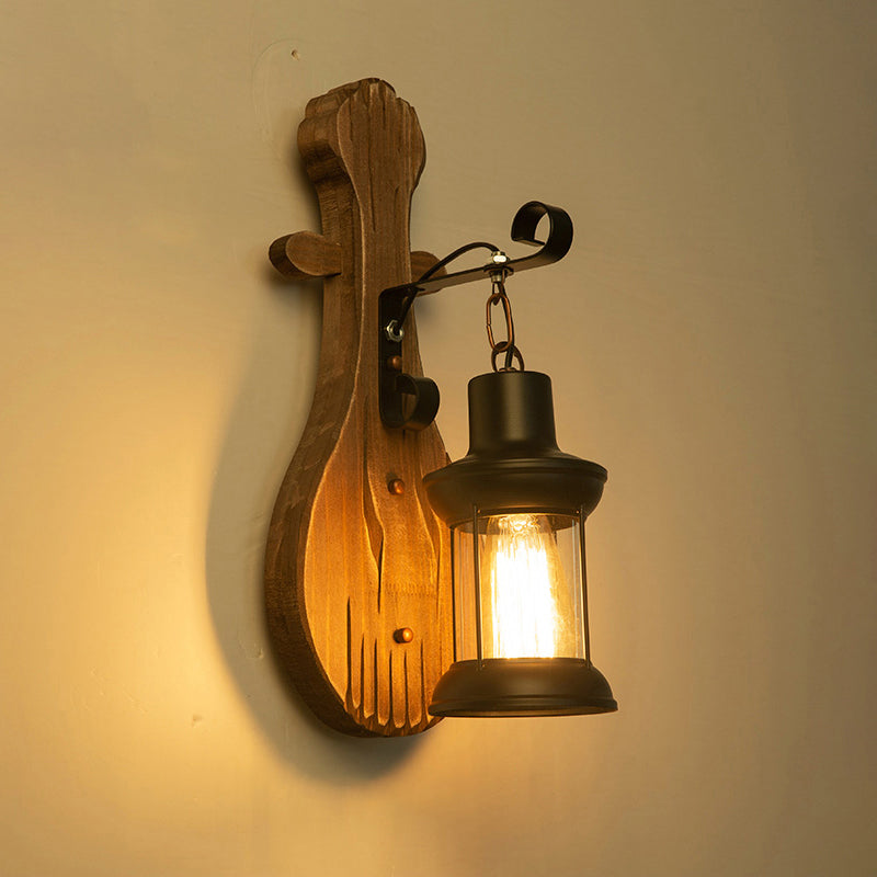 Wooden Brown Wall Light Fixture Geometric Shaped Country Style Wall Sconce for Corridor Brown Violin Clearhalo 'Industrial wall lights' 'Industrial' 'Middle century wall lights' 'Rustic wall lights' 'Tiffany' 'Wall Lamps & Sconces' 'Wall Lights' Lighting' 2466110