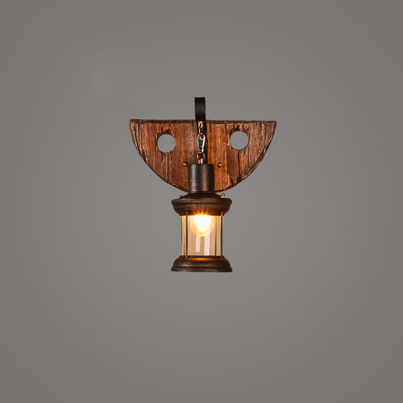 Wooden Brown Wall Light Fixture Geometric Shaped Country Style Wall Sconce for Corridor Brown Semicircle Clearhalo 'Industrial wall lights' 'Industrial' 'Middle century wall lights' 'Rustic wall lights' 'Tiffany' 'Wall Lamps & Sconces' 'Wall Lights' Lighting' 2466113