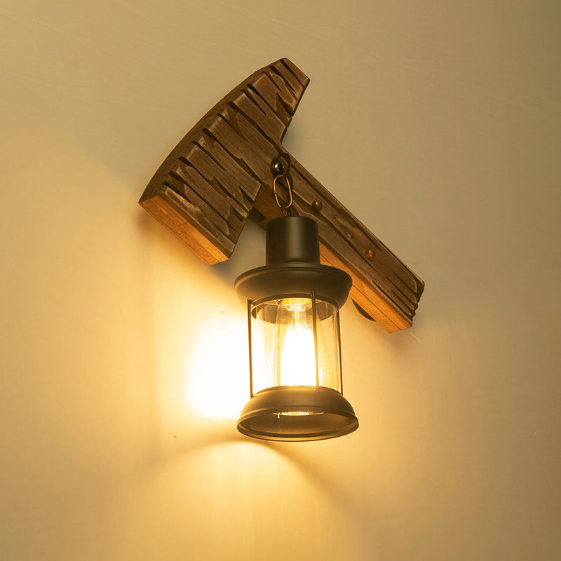 Wooden Brown Wall Light Fixture Geometric Shaped Country Style Wall Sconce for Corridor Brown Axe Clearhalo 'Industrial wall lights' 'Industrial' 'Middle century wall lights' 'Rustic wall lights' 'Tiffany' 'Wall Lamps & Sconces' 'Wall Lights' Lighting' 2466114