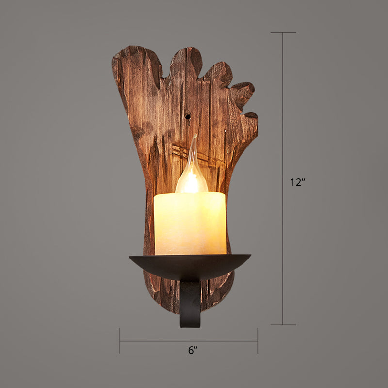 Wooden Brown Wall Light Fixture Geometric Shaped Country Style Wall Sconce for Corridor Clearhalo 'Industrial wall lights' 'Industrial' 'Middle century wall lights' 'Rustic wall lights' 'Tiffany' 'Wall Lamps & Sconces' 'Wall Lights' Lighting' 2466115