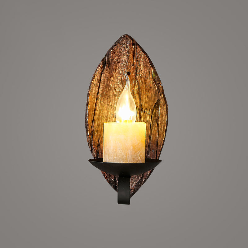 Wooden Brown Wall Light Fixture Geometric Shaped Country Style Wall Sconce for Corridor Brown Bamboo Clearhalo 'Industrial wall lights' 'Industrial' 'Middle century wall lights' 'Rustic wall lights' 'Tiffany' 'Wall Lamps & Sconces' 'Wall Lights' Lighting' 2466116