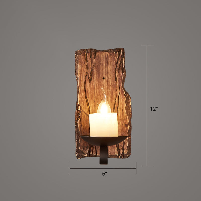 Wooden Brown Wall Light Fixture Geometric Shaped Country Style Wall Sconce for Corridor Clearhalo 'Industrial wall lights' 'Industrial' 'Middle century wall lights' 'Rustic wall lights' 'Tiffany' 'Wall Lamps & Sconces' 'Wall Lights' Lighting' 2466117