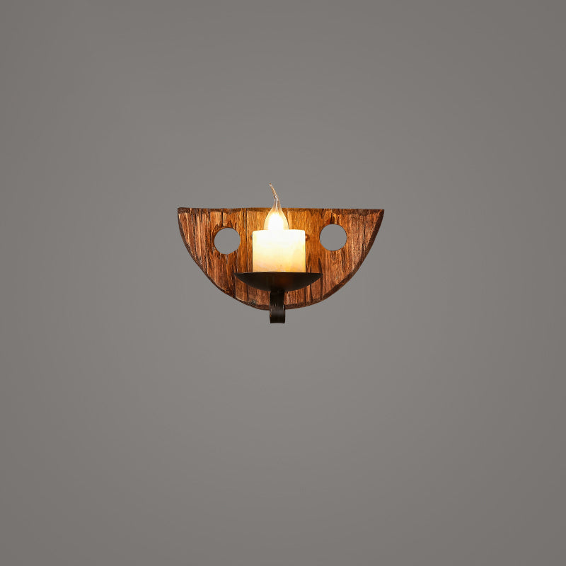 Wooden Brown Wall Light Fixture Geometric Shaped Country Style Wall Sconce for Corridor Brown Smile Clearhalo 'Industrial wall lights' 'Industrial' 'Middle century wall lights' 'Rustic wall lights' 'Tiffany' 'Wall Lamps & Sconces' 'Wall Lights' Lighting' 2466119