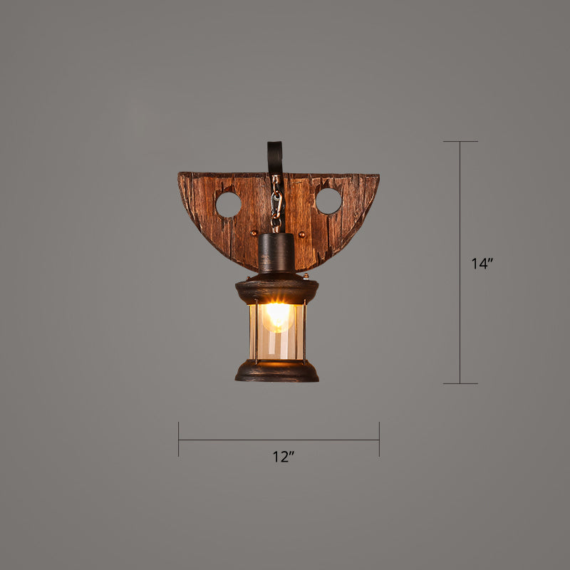 Wooden Brown Wall Light Fixture Geometric Shaped Country Style Wall Sconce for Corridor Clearhalo 'Industrial wall lights' 'Industrial' 'Middle century wall lights' 'Rustic wall lights' 'Tiffany' 'Wall Lamps & Sconces' 'Wall Lights' Lighting' 2466122