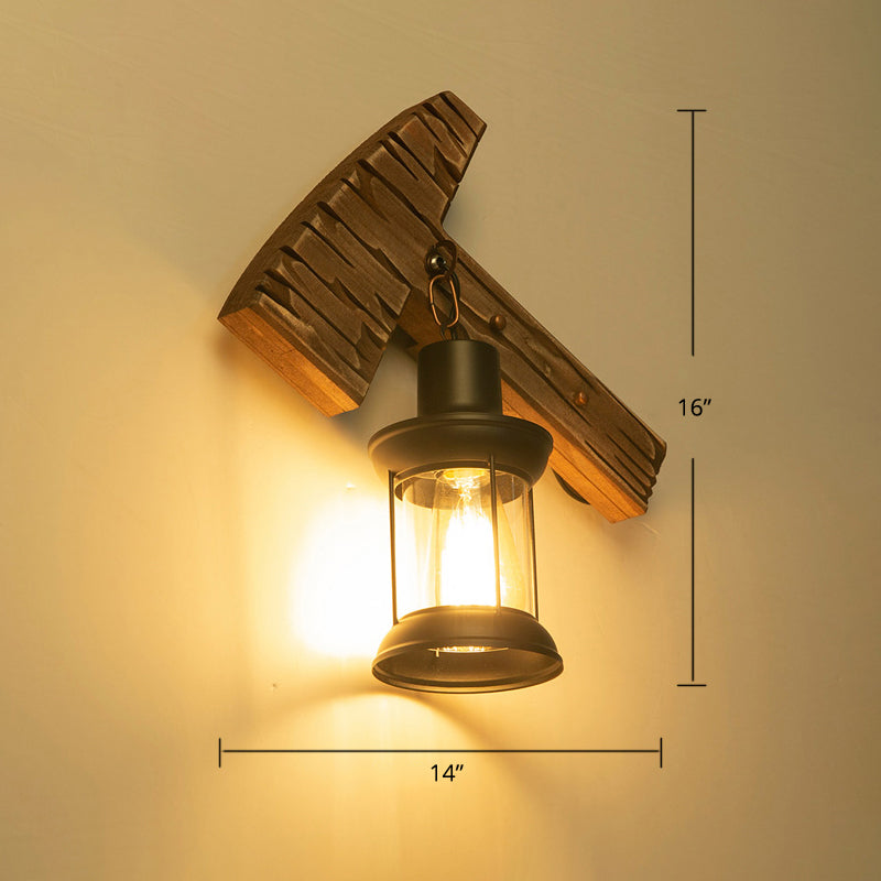 Wooden Brown Wall Light Fixture Geometric Shaped Country Style Wall Sconce for Corridor Clearhalo 'Industrial wall lights' 'Industrial' 'Middle century wall lights' 'Rustic wall lights' 'Tiffany' 'Wall Lamps & Sconces' 'Wall Lights' Lighting' 2466123