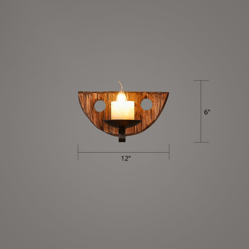 Wooden Brown Wall Light Fixture Geometric Shaped Country Style Wall Sconce for Corridor Clearhalo 'Industrial wall lights' 'Industrial' 'Middle century wall lights' 'Rustic wall lights' 'Tiffany' 'Wall Lamps & Sconces' 'Wall Lights' Lighting' 2466125